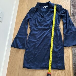Satin Navy Blue Wrap Dress With Collar Brand one one six Size M